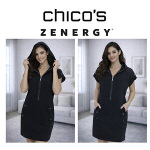 Zynergy Hooded Stretch Zip Pocket Black Dress (Size 2.5)